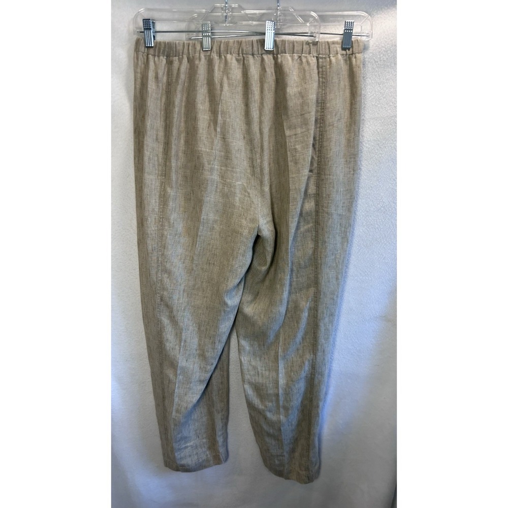 Eileen Fisher 100% Organic Linen Pant Tan Medium Ankle Tapered Elastic Pull On - Picture 8 of 13